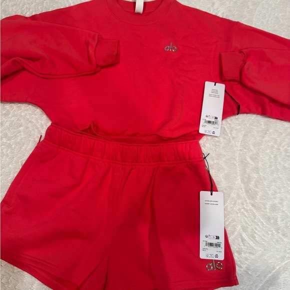 ALO Yoga Red Crew Neck Sweater Set - Picture 2 of 6